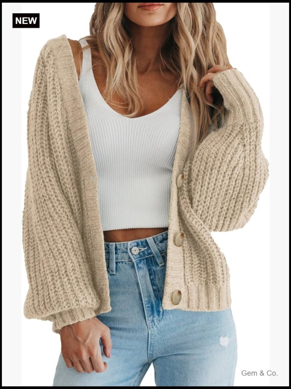 Chunky Knit Open Front Cardigan Long Sleeve Button Loose - Picture 1 of 7